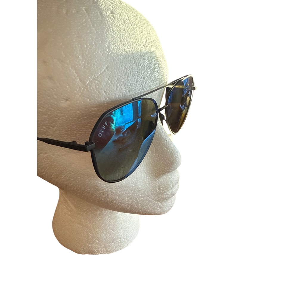 DIFF‎ Eyewear Dash Polarized Aviator Sunglasses Men Blue Mirror Lens Black Frame
